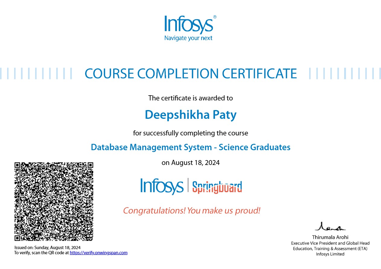 Infosys Certificate (Placeholder)